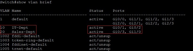 دستور Show vlan brief