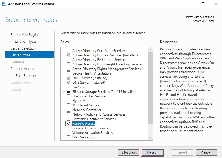 انتخاب Server Role