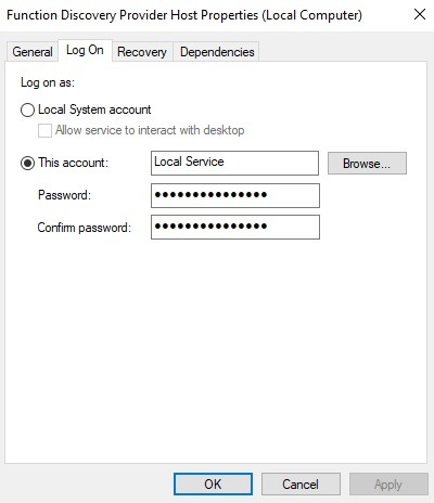 تنظیمات Service Account